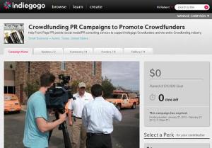  Front Page PR provides a crowdfunding profile service that will help you offer a very succinct and interesting crowdfunding profile that will excite customers and entice them to support your fundraising campaign with their hard-earned dollars.
